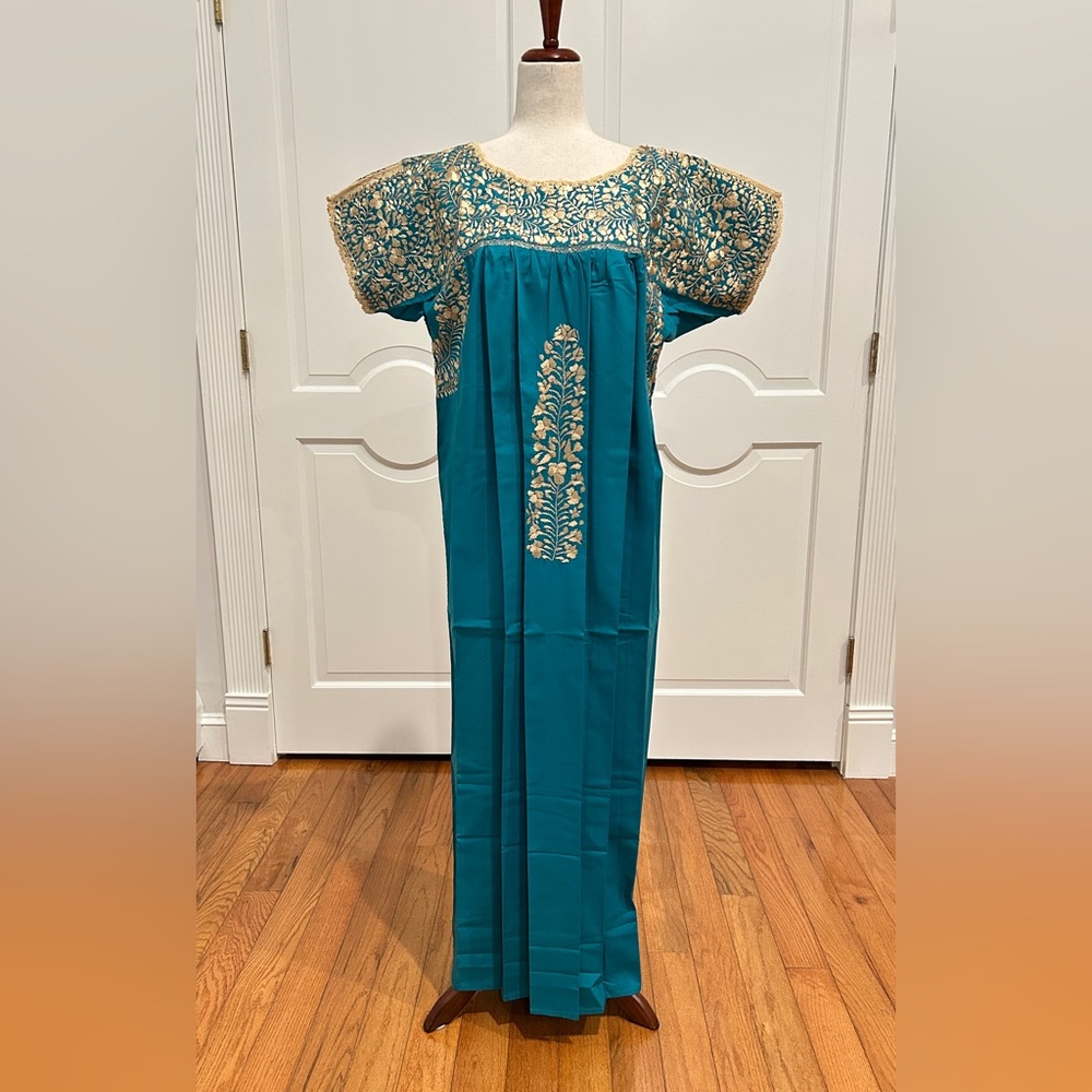 XL San Antonino Maxi Dress,Oax,Mexican dress Hand Embroidered with Silk threads.